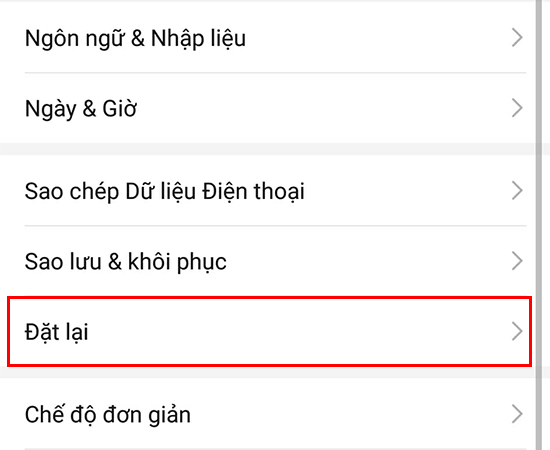Bước 2: Tại bước n&agrave;y c&aacute;c bạn t&igrave;m chọn phần Đặt lại