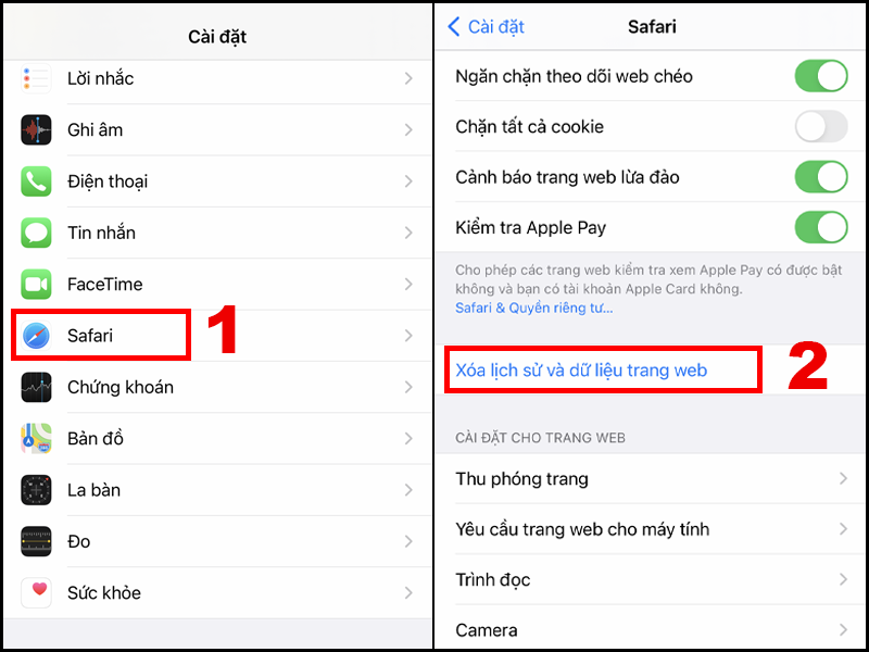 Xo&aacute; bộ nhớ đệm trong C&agrave;i đặt