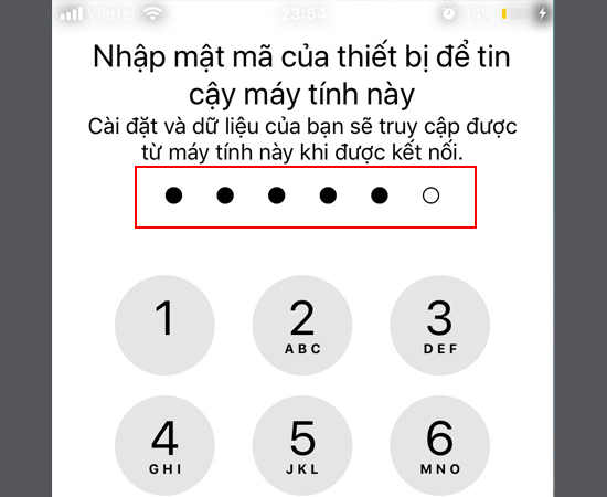 Bước 4: Sau đ&oacute; nhập mật khẩu điện thoại bạn một lần nữa.