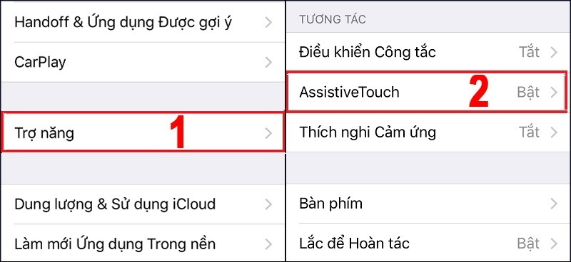 Tại mục AssistiveTouch có thể bật hoặc tắt nút home ảo theo nhu cầu