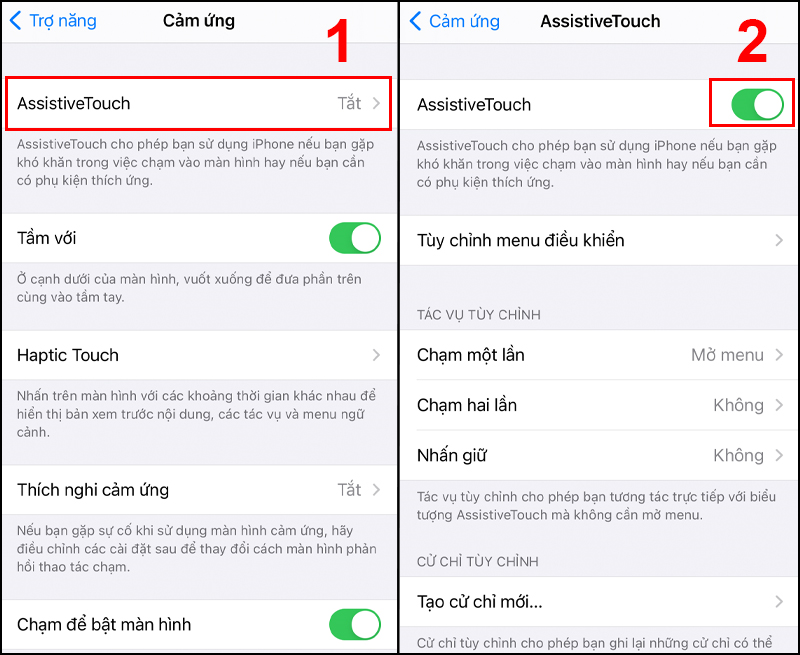 Bật nút home ảo (AssistiveTouch)