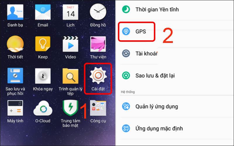 V&agrave;o C&agrave;i đặt rồi chọn GPS