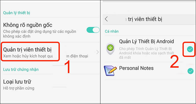 T&iacute;ch chọn v&agrave;o &ocirc; Quản l&yacute; thiết bị Android