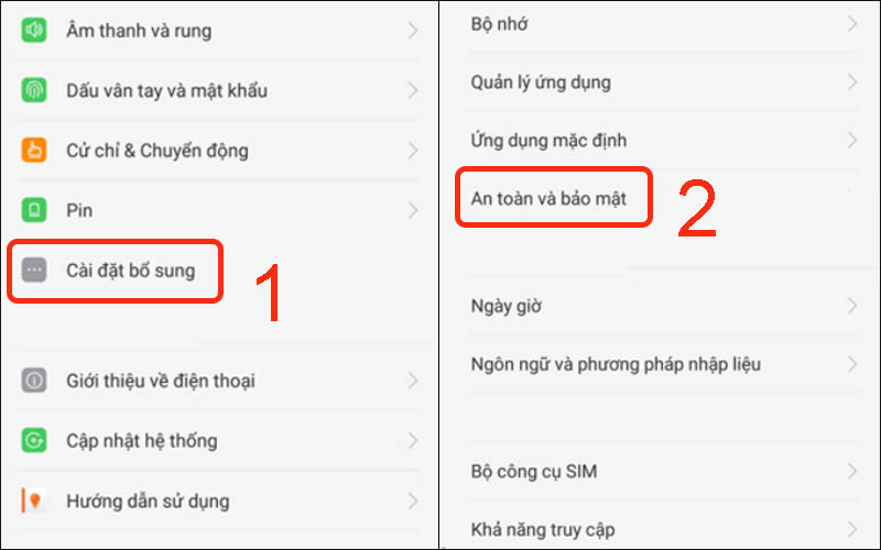 Chọn An to&agrave;n bảo mật trong c&agrave;i đặt bổ sung