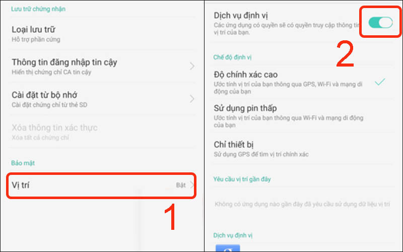 Bật dịch vụ vị tr&iacute;