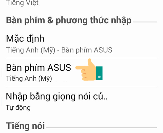 Bước 3: Tiếp đến, chọn mục Bàn phím ASUS.