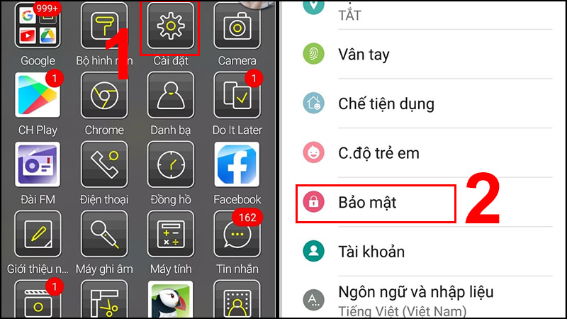 Vào Cài đặt   Chọn Bảo mật.