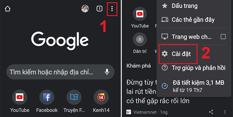 Mở Cài đặt của Google Chrome