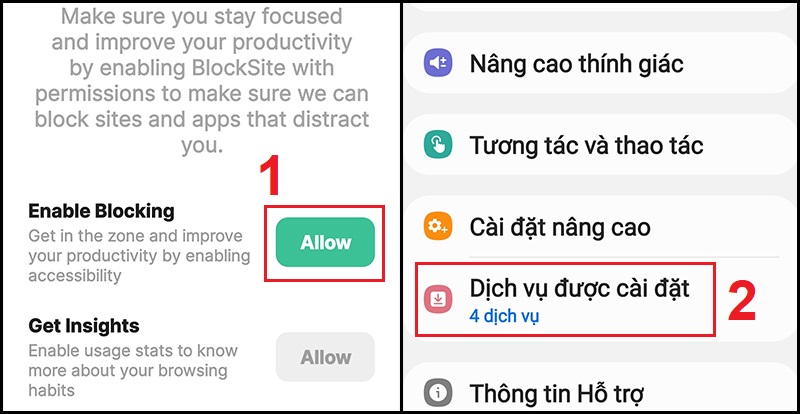 Thực hiện cho phép ứng dụng BlockSite hoạt động trên điện thoại