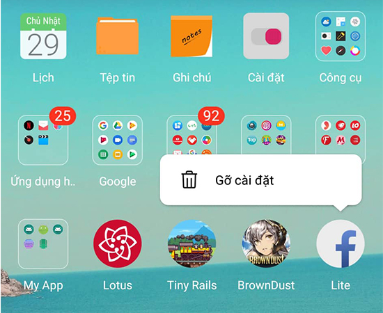 Gỡ bỏ ứng dụng trực tiếp bằng cách nhấn giữ ứng dụng
