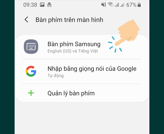 Chọn vào Bàn phím samsung