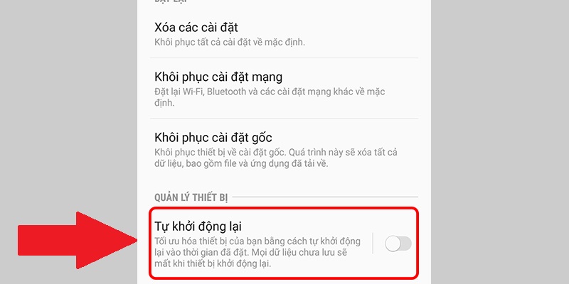 Chọn Tự khởi động lại