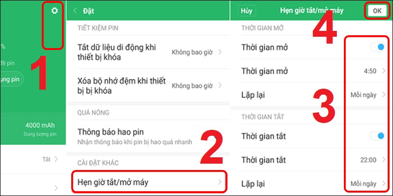 Chọn Hẹn giờ tắt/mở máy 