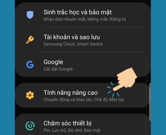 chọn Tính năng nâng cao