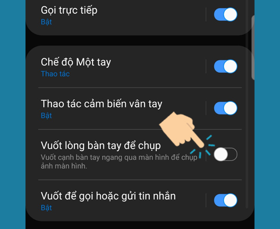 họn Vuốt lòng bàn tay để chụp