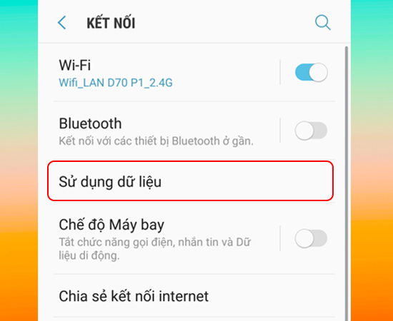 Chọn Sử dụng dữ liệu