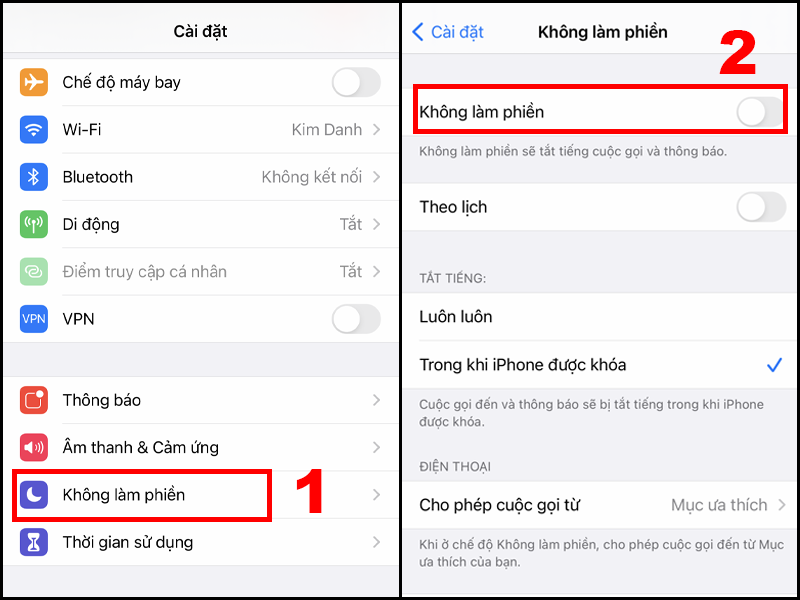 Tắt chế độ Không làm phiền