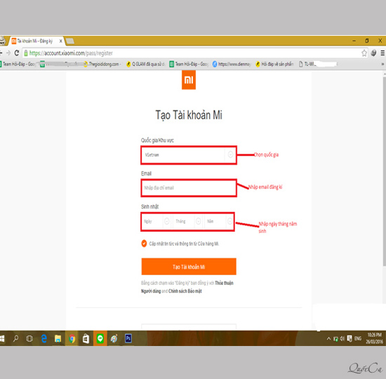 Chọn tạo t&agrave;i khoản MI
