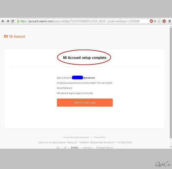 T&agrave;i khoản đ&atilde; thiết lập > Chọn return to login page
