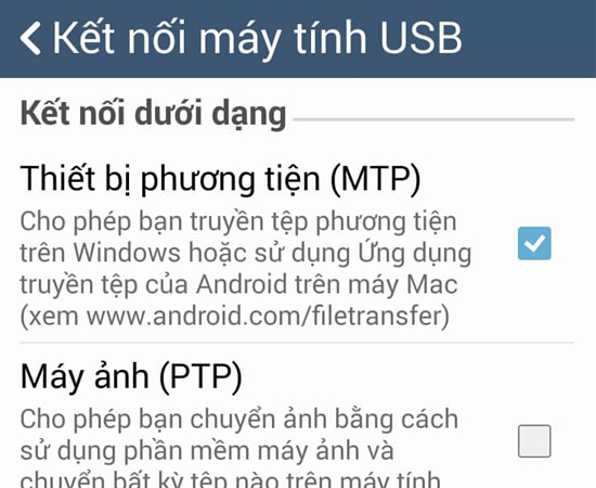 Bước 3: Ở đ&acirc;y, h&atilde;y đ&aacute;nh dấu check v&agrave;o mục Thiết bị phương tiện (MTP).