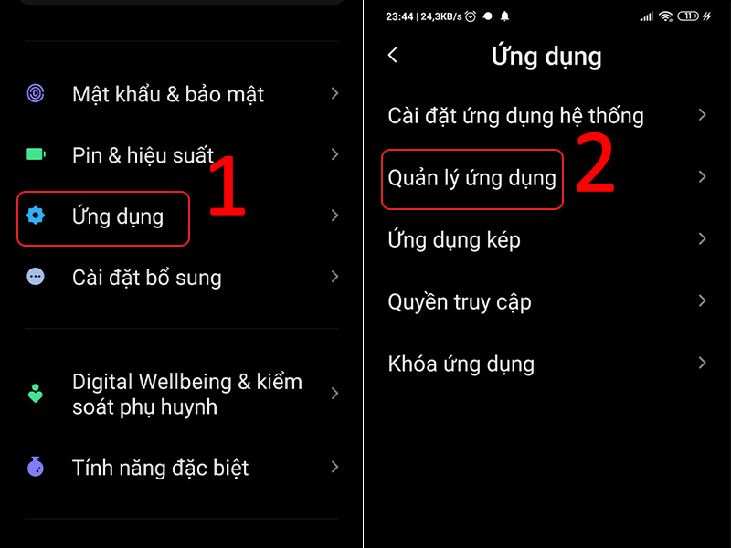 Vào cài đặt ứng dụng trong điện thoại