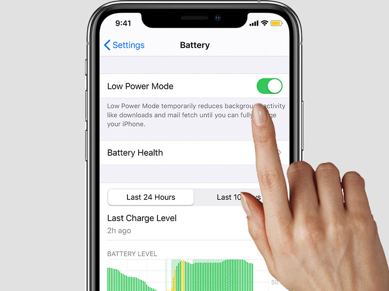 Giao diện thiết lập chế độ tiết kiệm pin trên iPhone
