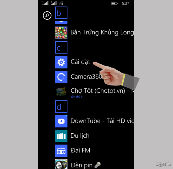 Vuốt sang phải > Chọn cài đặt