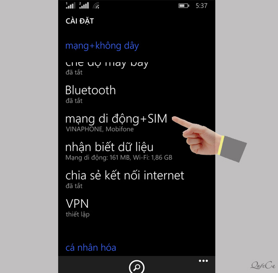 Chọn mạng di động + Sim
