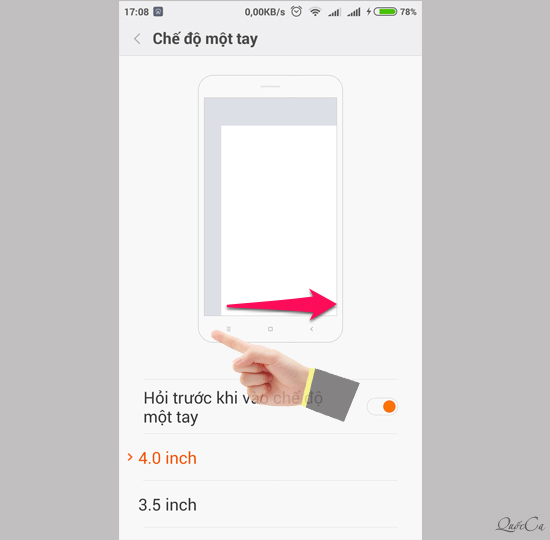 Thao tác vuốt từ trái sang phải các phím điều hướng để thu gon về góc phải