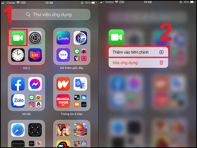 Thêm ứng dụng FaceTime vào màn hình chính