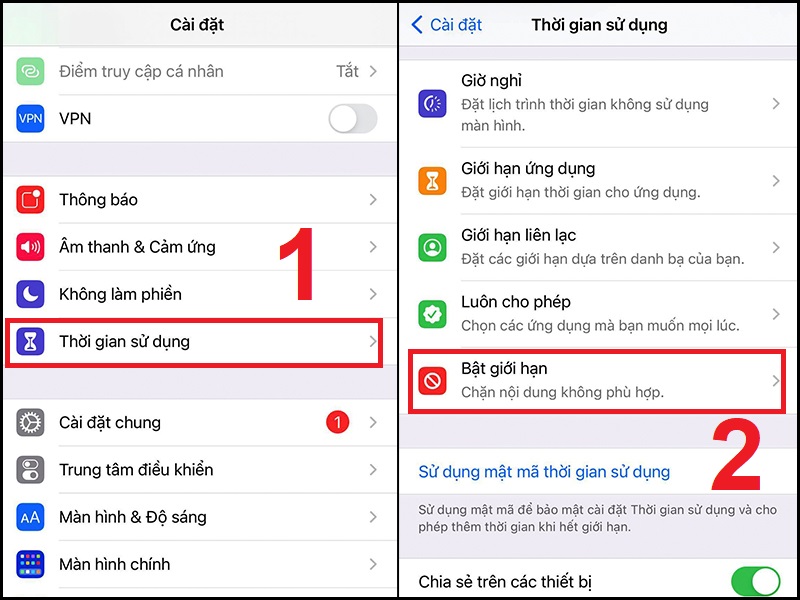 Vào mục Thời gian sử dụng