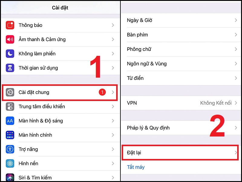 Vào Cài đặt chọn mục Đặt lại