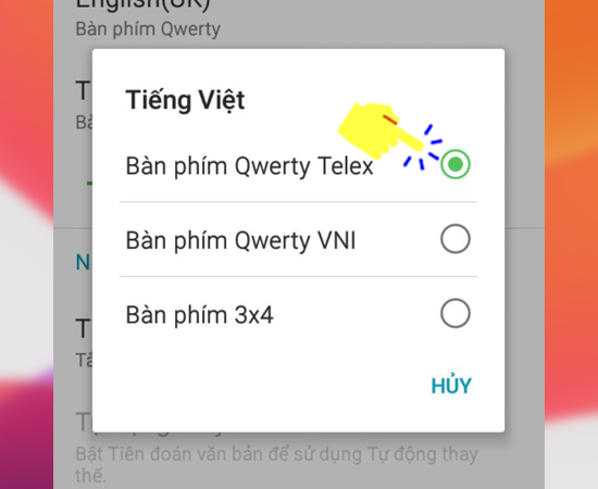 - Bước 5: Cuối cùng bạn chọn loại bàn phím mà bạn thường hay dùng và mình chọn kiểu gõ Telex.