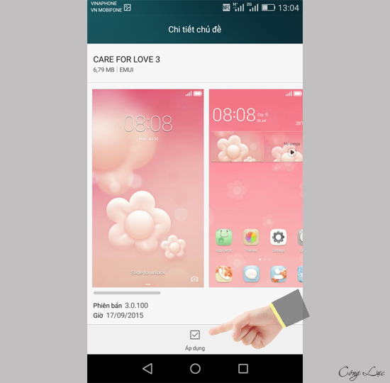 chọn áp dụng chủ đề cần thay đổi