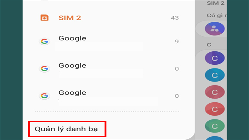 Bước 3: Chọn Quản lý danh bạ.