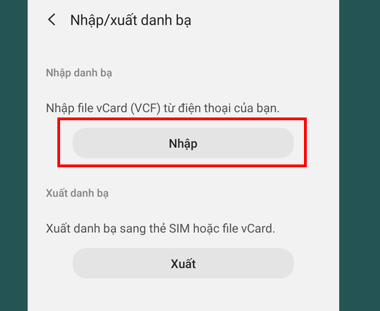 Chọn Nhập.