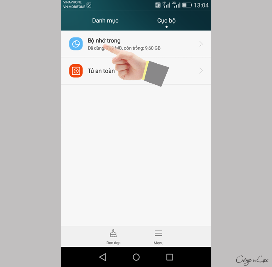 chọn bộ nhớ trong  Bước 4: Nhấn giữ vào thư mục cần di chuyển