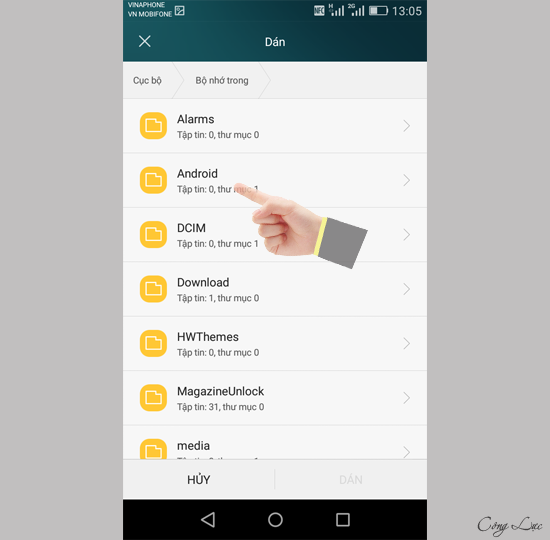 chọn thu mục để lưu trữ