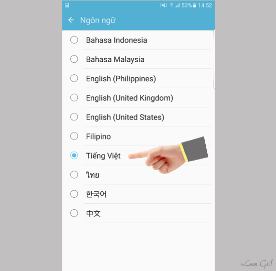 Chọn ngôn ngữ cần thiết lập