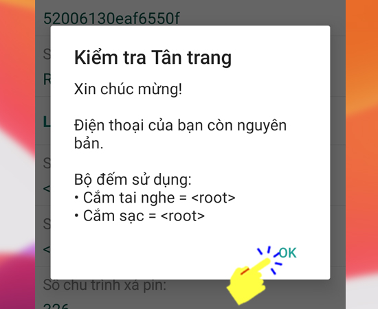 Bước 8: Nếu máy bạn nhận được thông báo như dưới tức là máy bạn chưa được sửa chữa hay thay thế và bấm OK để hoàn tất quá trình.