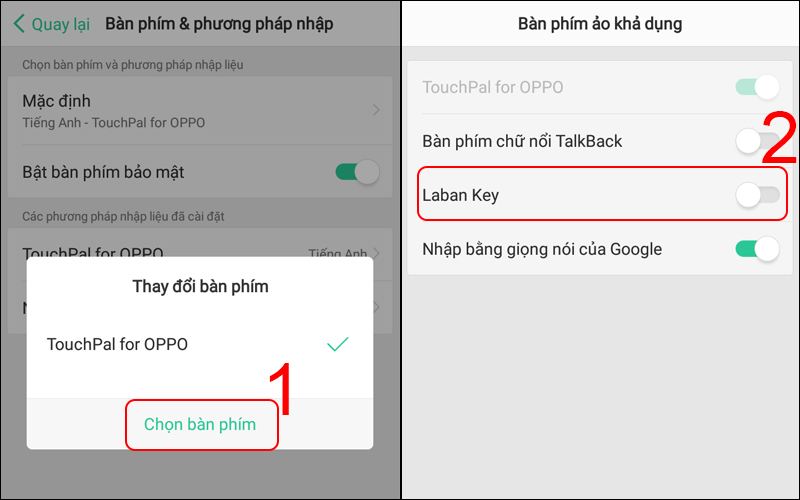 Nhấn vào Chọn bàn phím và bật Laban Key