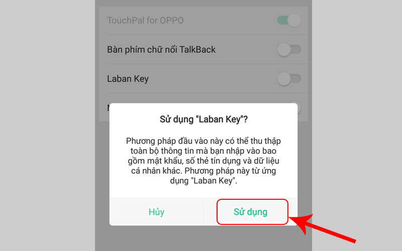 Chọn Sử dụng để cho phép sử dụng Laban Key