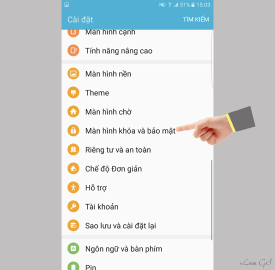 Vào tiếp màn hình khóa và bảo mật
