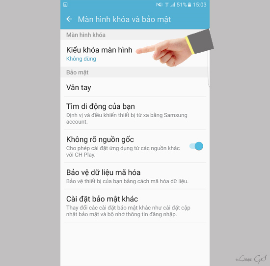 Chọn tiếp kiểu khóa màn hình