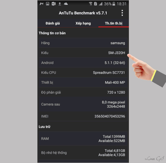Các thông tin như Hệ điều hành, CPU, IME, 