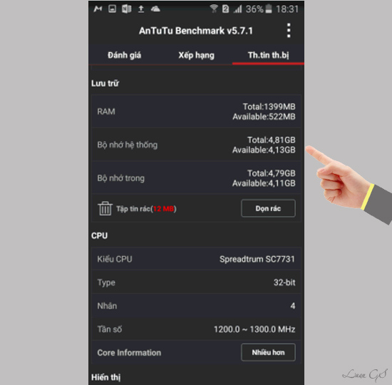 Hiển thị tiếp Bộ nhớ, GPU..