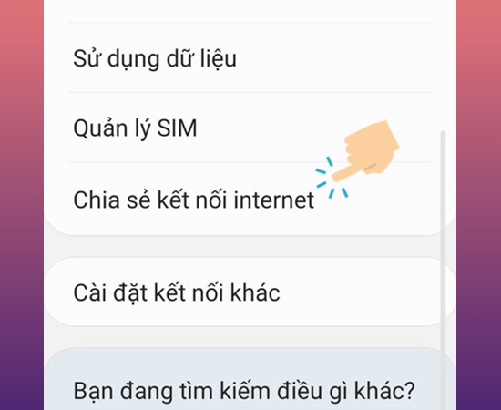 Chọn Chia sẻ kết nối internet