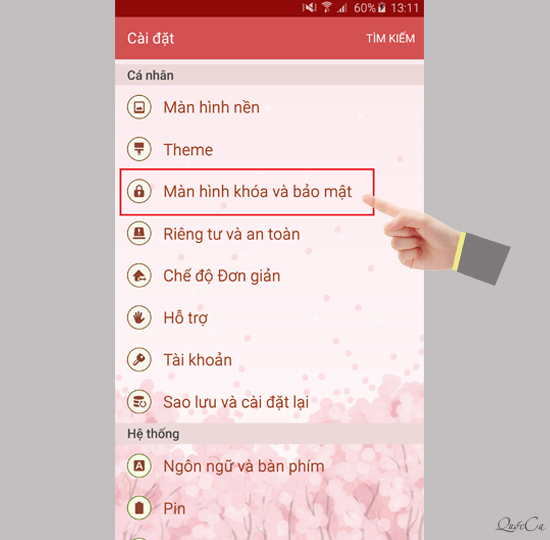 Chạm vào Màn hình khóa và bảo mật