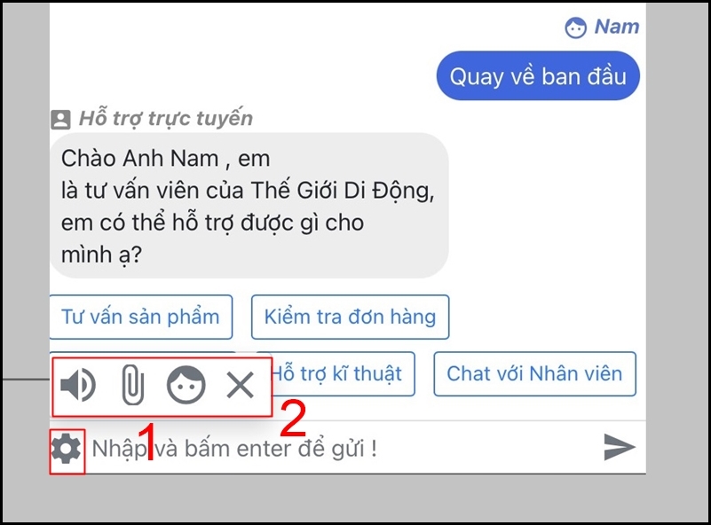 Chọn biểu tượng cài đặt để chèn thêm thông tin cho khung chat