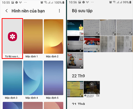 Hoặc bạn cũng có thể chọn ảnh từ Bộ sưu tập để làm hình nền.